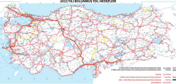 Harita 4: İnşa halinde olan Taşağıl-Beyşehir-Konya karayolu ve tamamlanmış olan Afyon-Kütahya-Balıkesir-Çanakkale bölünmüş karayolu haritada görülmektedir. 